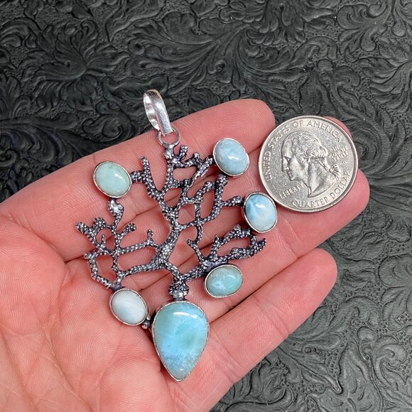 Larimar Sea Fan Coral Pendant Ornament Stone Crystal Jewelry - Picture 6 of 6